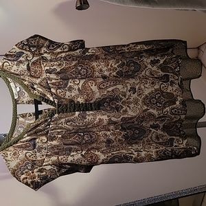 DR2 Size Large Blouse Peasant Boho Short Sleeve OliveGreen